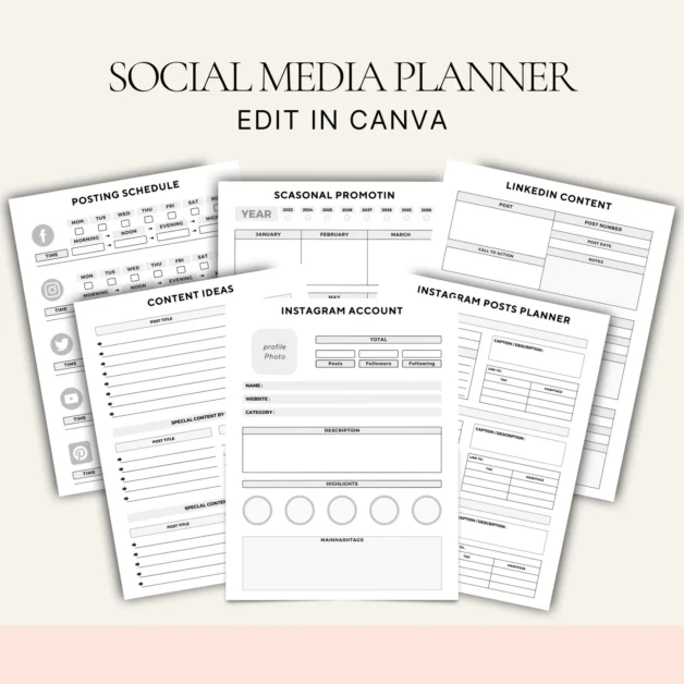 Social Media Marketing Planner Canva - Pink